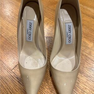 Jimmy Choo Beige Patent Leather Pointed-Toe Pumps